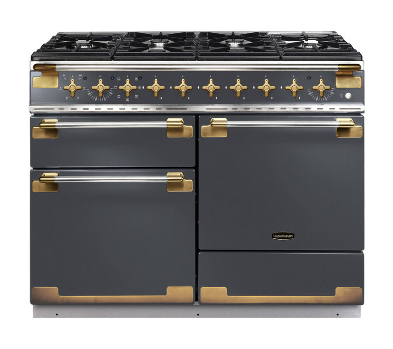 Rangemaster Elise Luxe ELS110DFSL/AB 110cm Dual Fuel Range Cooker in Slate with Antique Brass