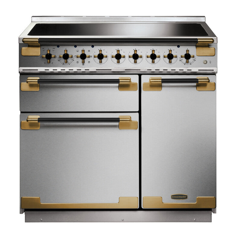 Rangemaster Elise Luxe ELS90EISS/BE 90cm Induction Range Cooker Stainless Steel with Black Antique Brass