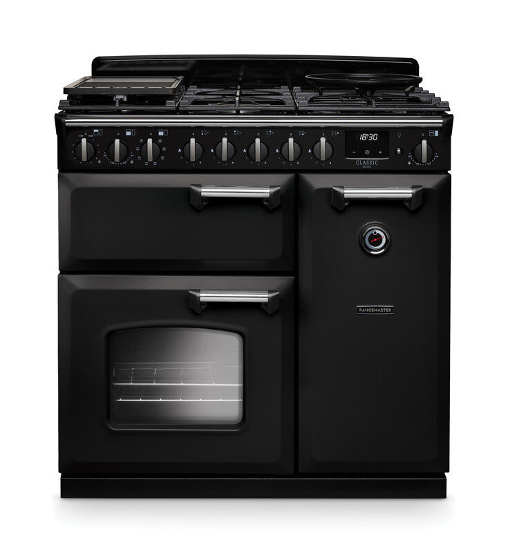 Rangemaster Classic Deluxe CLDL90DFPCBL/CM1 90cm Dual Fuel Charcoal Black/Chrome