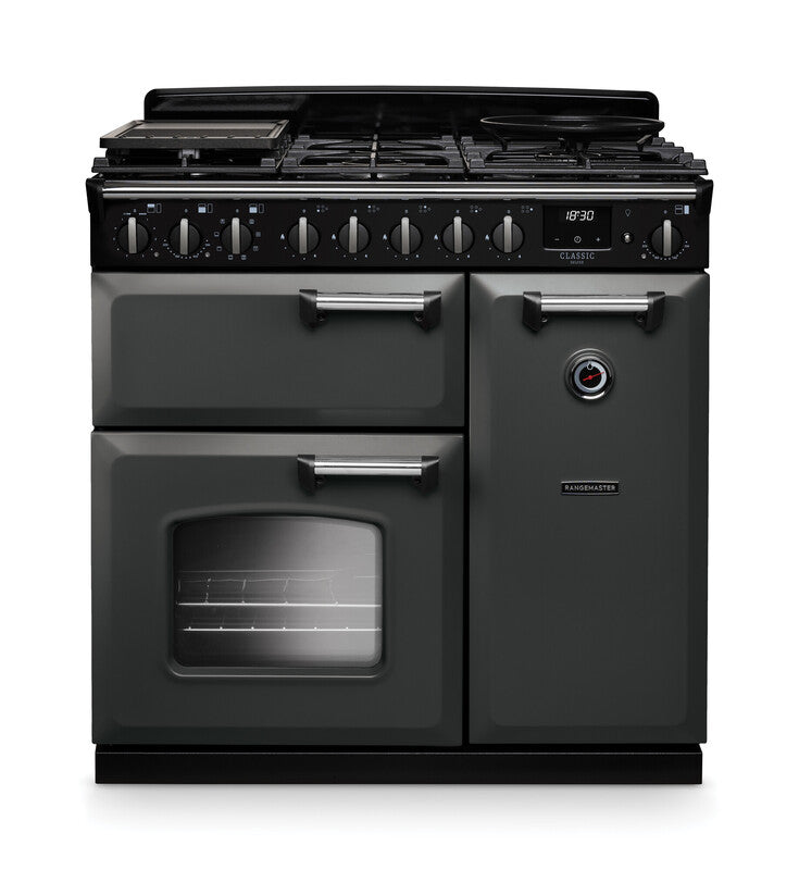 Rangemaster Classic Deluxe CLDL90DFPSLT/CM1 90cm Dual Fuel Slate/Chrome