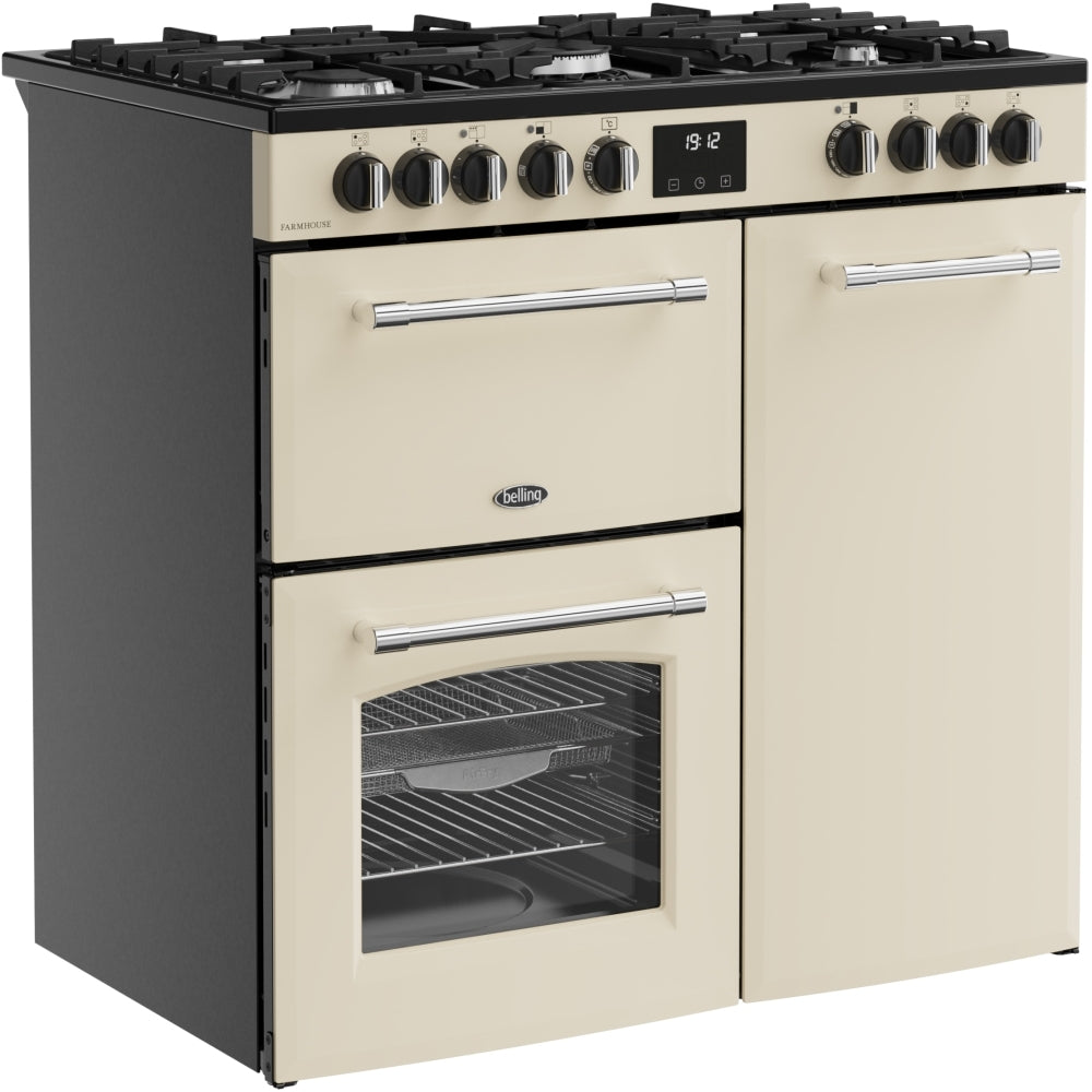Label Cooker Belling RCA Farmhouse 90DF 90cm Dual Fuel Range Cooker 444411821 Cream ...