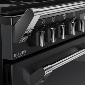 Anthracite grey Richmond Deluxe 90cm dual fuel range cooker control knobs with stainless steel handle, Free Delivery to. - DB Domestics