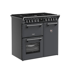 Anthracite grey Stoves Richmond Deluxe 90cm dual fuel range cooker with multiple ovens and gas burners, available in. - DB Domestics