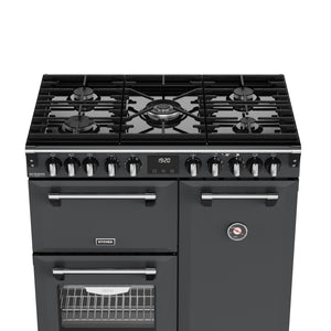 Anthracite grey 90cm dual fuel range cooker with five gas burners, two ovens, and stainless steel handles – Eastbourne,. - DB Domestics