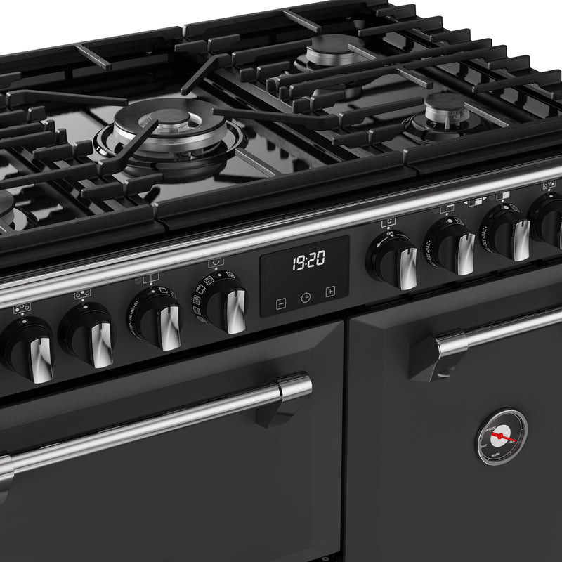 Anthracite grey 90cm dual fuel range cooker with six gas burners and digital control panel, Free Delivery to Eastbourne and. - DB Domestics