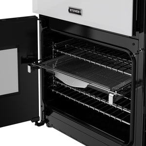 Ice white Stoves Richmond Deluxe 90cm dual fuel range cooker oven interior with racks Eastbourne Uckfield Free Delivery. - DB Domestics