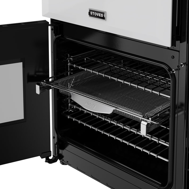 Ice white Stoves Richmond Deluxe 90cm dual fuel range cooker oven interior with racks Eastbourne Uckfield Free Delivery. - DB Domestics