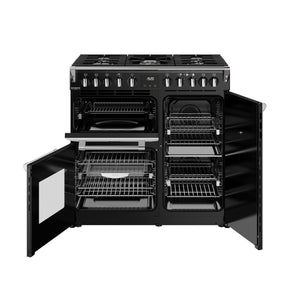 90cm black dual fuel range cooker with multiple ovens and racks, Eastbourne Uckfield Free Delivery. - DB Domestics