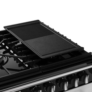 Ice white 90cm dual fuel range cooker with black griddle, knobs for precise control, available with free delivery in. - DB Domestics