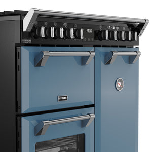Twilight blue 90cm dual fuel range cooker with stainless steel handles and control knobs, free delivery Eastbourne Uckfield. - DB Domestics