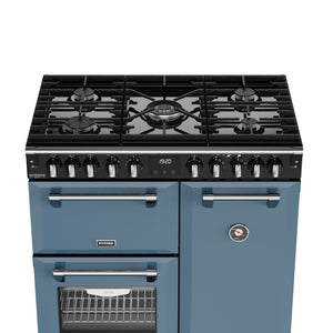 90cm dual fuel range cooker in twilight blue with six burners and three ovens, Eastbourne Uckfield Free Delivery. - DB Domestics