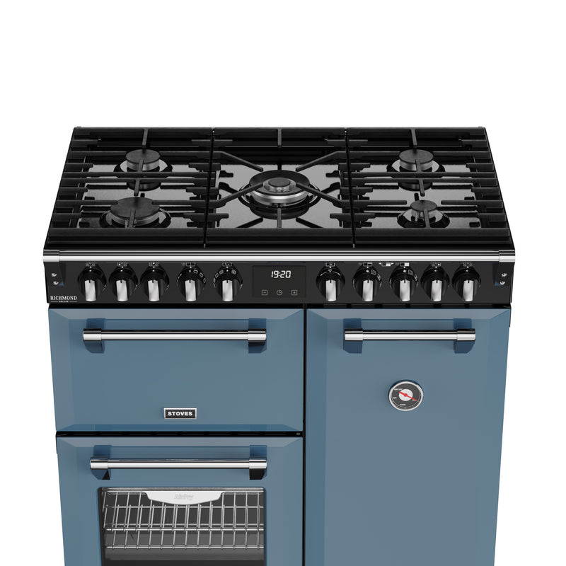 90cm dual fuel range cooker in twilight blue with six burners and three ovens, Eastbourne Uckfield Free Delivery. - DB Domestics