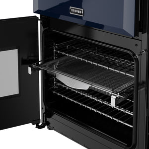 Midnight blue Stoves Richmond Deluxe 90cm dual fuel range cooker open oven with wire racks Eastbourne Uckfield Free Delivery. - DB Domestics