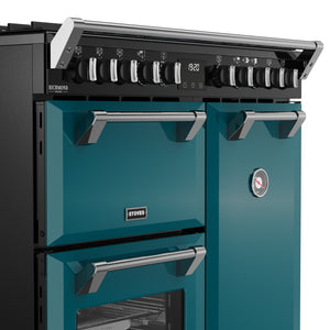 90cm dual fuel range cooker in deep marine with chrome handles and control knobs, Free Delivery to Eastbourne and Uckfield. - DB Domestics