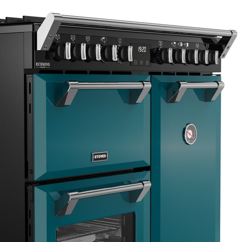 90cm dual fuel range cooker in deep marine with chrome handles and control knobs, Free Delivery to Eastbourne and Uckfield. - DB Domestics