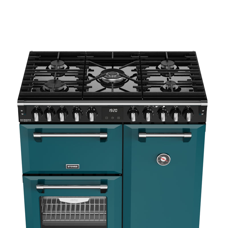 Deep marine 90cm dual fuel range cooker with five burners and double ovens, Eastbourne Uckfield free delivery. - DB Domestics