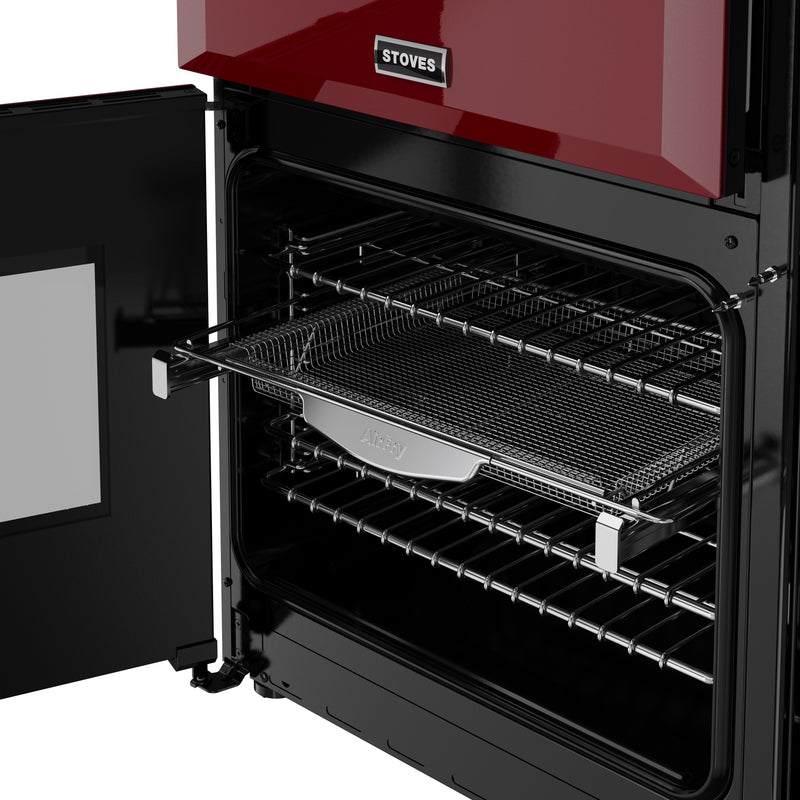 Garnet red Stoves Richmond Deluxe 90cm dual fuel range cooker oven interior with rack Eastbourne Uckfield Free Delivery. - DB Domestics