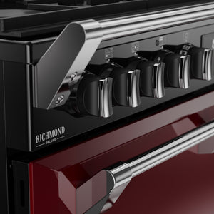 Richmond Deluxe 90cm dual fuel range cooker in garnet red with chrome knobs and handle, Eastbourne Uckfield Free Delivery. - DB Domestics
