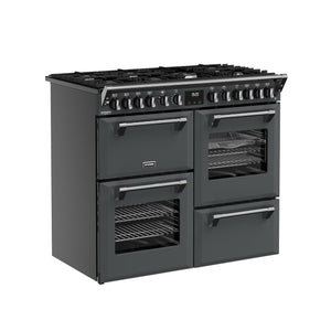 Anthracite grey 100cm dual fuel range cooker with six burners, triple ovens, and chrome handles, Free Delivery Eastbourne. - DB Domestics
