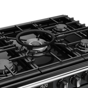 Anthracite grey 100cm dual fuel range cooker hob with five burners and black control knobs, Free Delivery Eastbourne Uckfield. - DB Domestics
