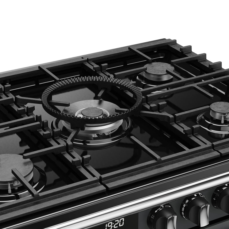 Anthracite grey 100cm dual fuel range cooker hob with five burners and black control knobs, Free Delivery Eastbourne Uckfield. - DB Domestics