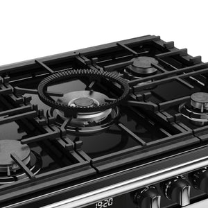 Black gas burner cooktop with five burners and glossy finish, Stoves Richmond Deluxe, Free Delivery to Eastbourne and. - DB Domestics
