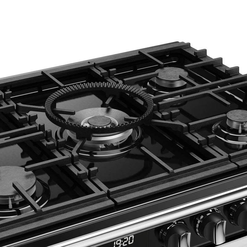 Black gas burner cooktop with five burners and glossy finish, Stoves Richmond Deluxe, Free Delivery to Eastbourne and. - DB Domestics