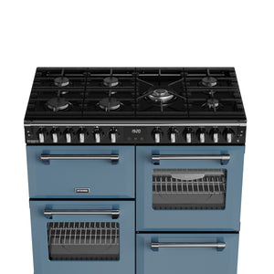 Twilight blue 100cm dual fuel range cooker with six burners, two ovens, and chrome handles Eastbourne Uckfield Free Delivery. - DB Domestics