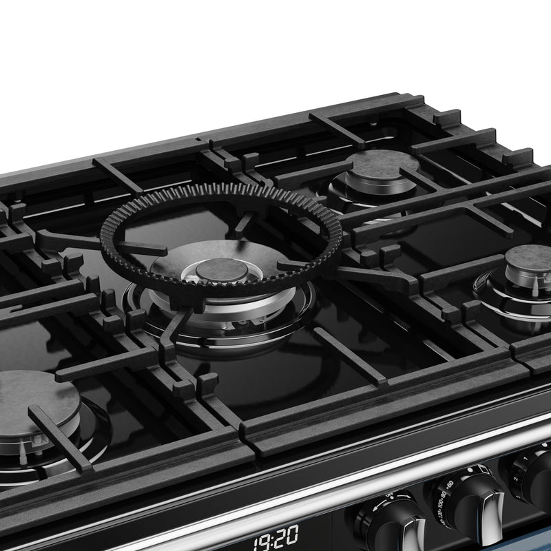 Twilight blue 100cm dual fuel range cooker gas hob with five burners, Free Delivery Eastbourne Uckfield. - DB Domestics