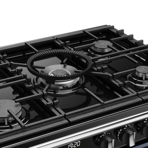 Midnight blue 100cm dual fuel range cooker gas burners with black cast iron grates Eastbourne Uckfield Free Delivery. - DB Domestics
