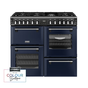 Midnight blue 100cm dual fuel range cooker with six burners and three ovens, available in Eastbourne and Uckfield with Free. - DB Domestics