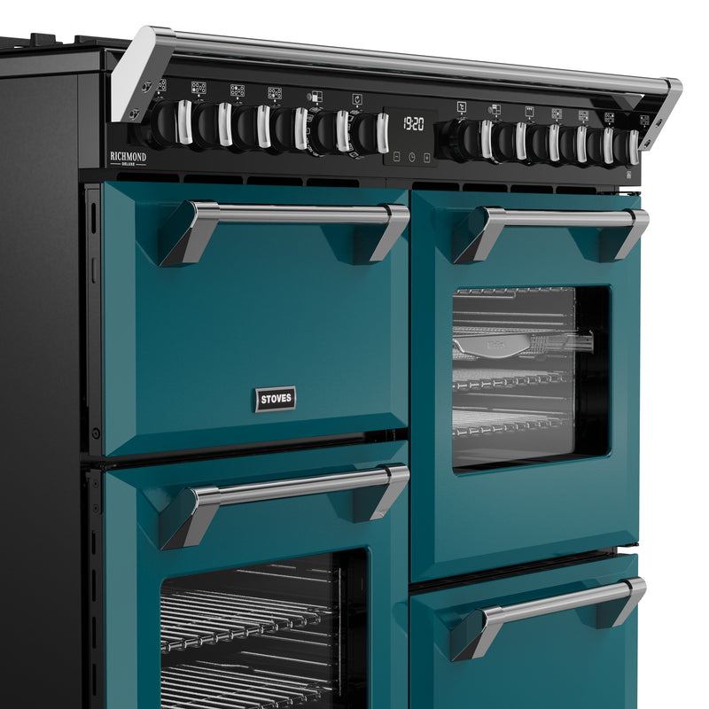 Deep marine 100cm dual fuel range cooker with four ovens and silver handles, available in Eastbourne and Uckfield with free. - DB Domestics
