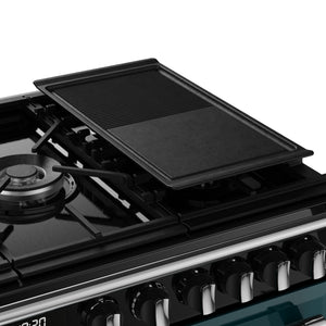 Deep marine 100cm dual fuel range cooker with black griddle and stainless steel control knobs, Free Delivery Eastbourne. - DB Domestics