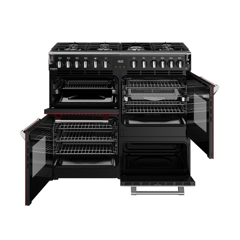 Garnet red 100cm dual fuel range cooker with open ovens and multiple racks, free delivery Eastbourne Uckfield. - DB Domestics
