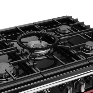 Garnet red 100cm dual fuel range cooker with black gas burners and silver control knobs, Eastbourne, Uckfield, Free Delivery. - DB Domestics