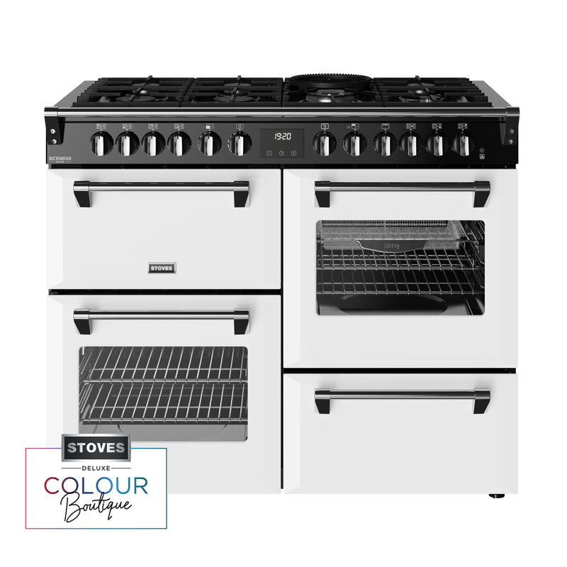 Stoves Richmond Deluxe Colour Boutique 110cm Dual Fuel Range Cooker 444412028 Ice White