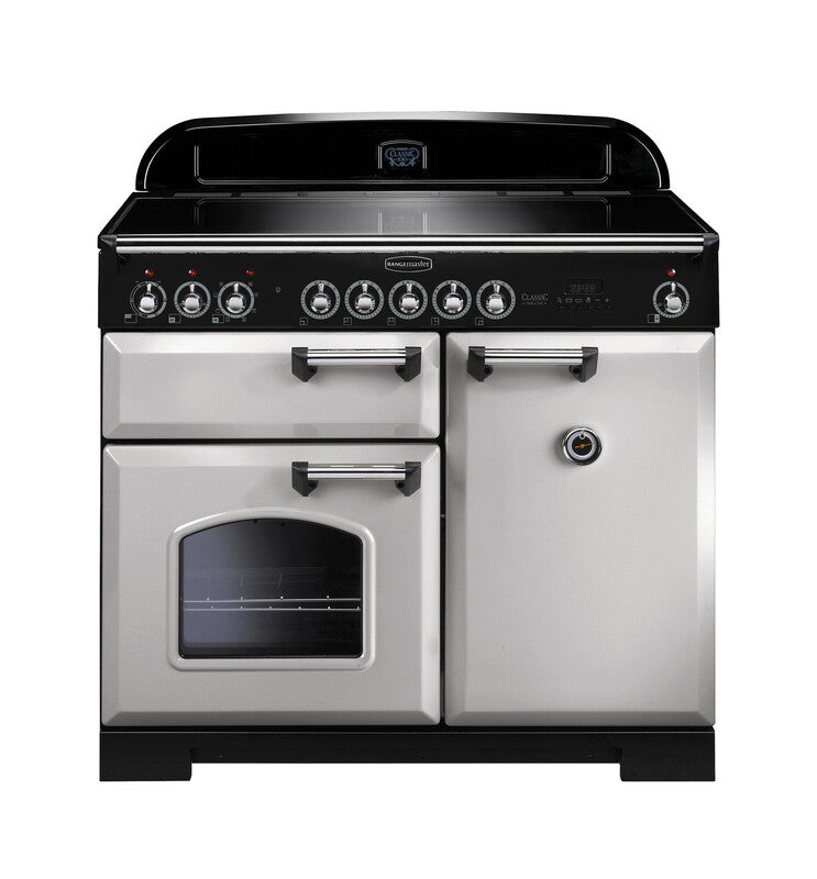 Rangemaster Classic Deluxe 100cm Induction Range Cooker Royal Pearl with Chrome