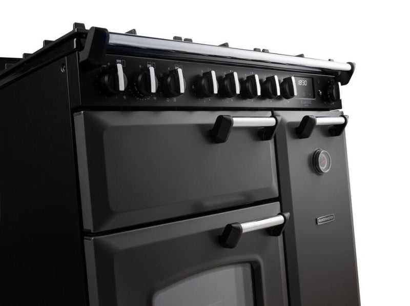 Rangemaster Classic Deluxe CLDL90DFPGBL/CM1 90cm Dual Fuel Gloss Black/Chrome