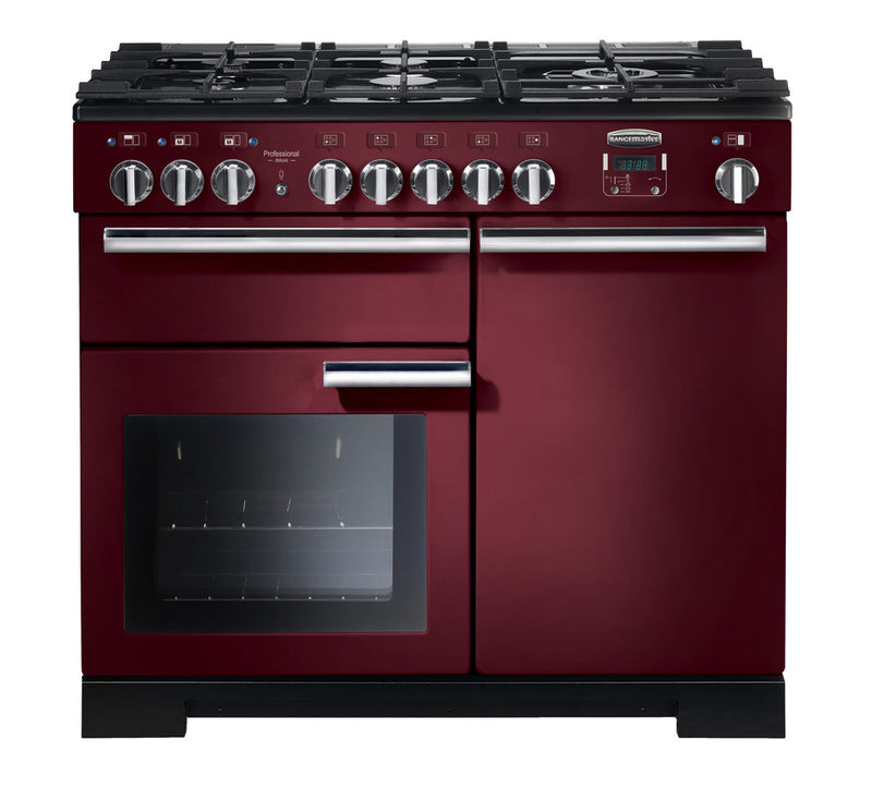 Rangemaster PDL100DFFCY/C Professional Deluxe 100cm Dual Fuel Range Cooker Cranberry with Chrome