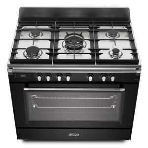 DeLonghi Bassano BS965MXN 90cm Single Cavity Dual Fuel Range Cooker Gloss Black