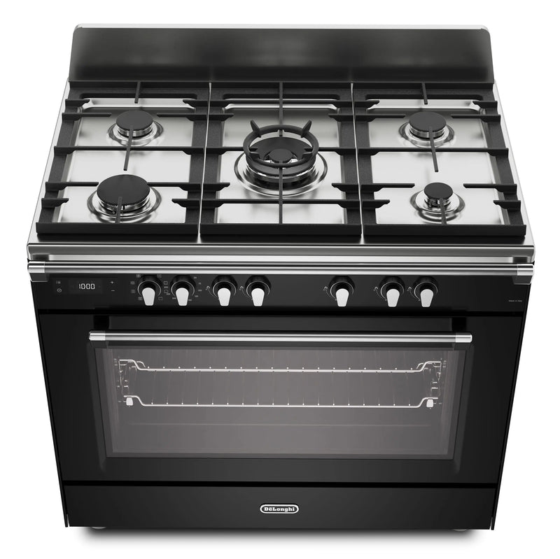 DeLonghi Bassano BS965MXN 90cm Single Cavity Dual Fuel Range Cooker Gloss Black