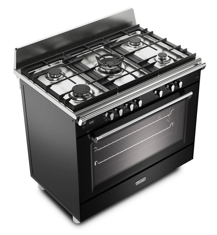 DeLonghi Bassano BS965MXN 90cm Single Cavity Dual Fuel Range Cooker Gloss Black