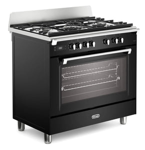 DeLonghi Bassano BS965MXN 90cm Single Cavity Dual Fuel Range Cooker Gloss Black