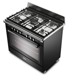DeLonghi Bassano BS965MXN 90cm Single Cavity Dual Fuel Range Cooker Gloss Black