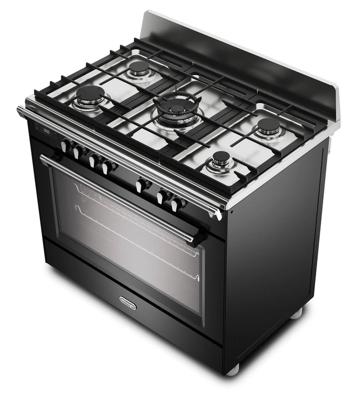 DeLonghi Bassano BS965MXN 90cm Single Cavity Dual Fuel Range Cooker Gloss Black