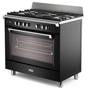 DeLonghi Bassano BS965MXN 90cm Single Cavity Dual Fuel Range Cooker Gloss Black