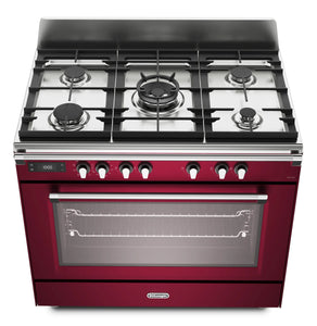DeLonghi Bassano BS965MXR 90cm Single Cavity Dual Fuel Range Cooker Burgundy