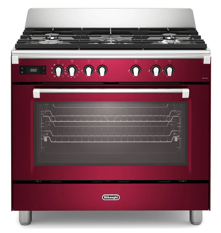 DeLonghi Bassano BS965MXR 90cm Single Cavity Dual Fuel Range Cooker Burgundy
