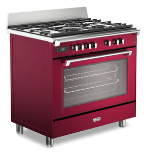 DeLonghi Bassano BS965MXR 90cm Single Cavity Dual Fuel Range Cooker Burgundy