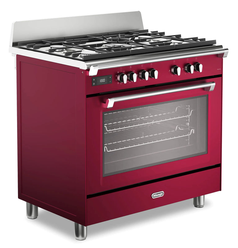 DeLonghi Bassano BS965MXR 90cm Single Cavity Dual Fuel Range Cooker Burgundy